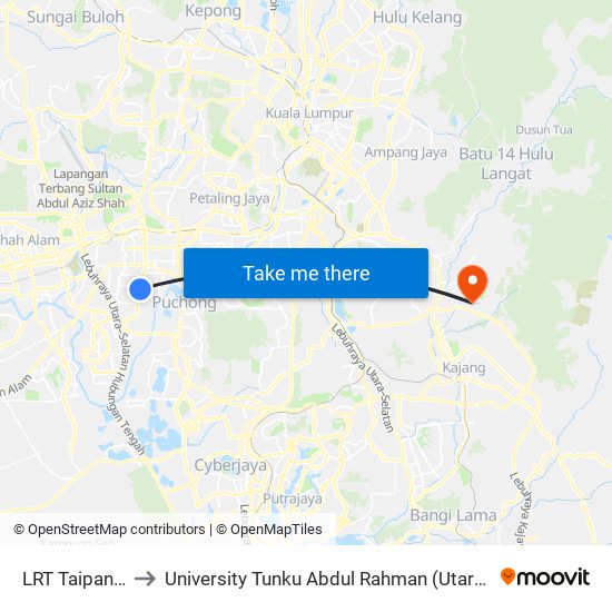 LRT Taipan (Sj546) to University Tunku Abdul Rahman (Utar) Sungai Long Campus map