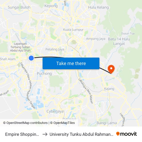Empire Shopping Gallery (Sj414) to University Tunku Abdul Rahman (Utar) Sungai Long Campus map