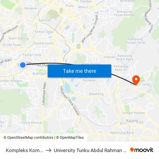 Kompleks Komuniti Muhibbah to University Tunku Abdul Rahman (Utar) Sungai Long Campus map