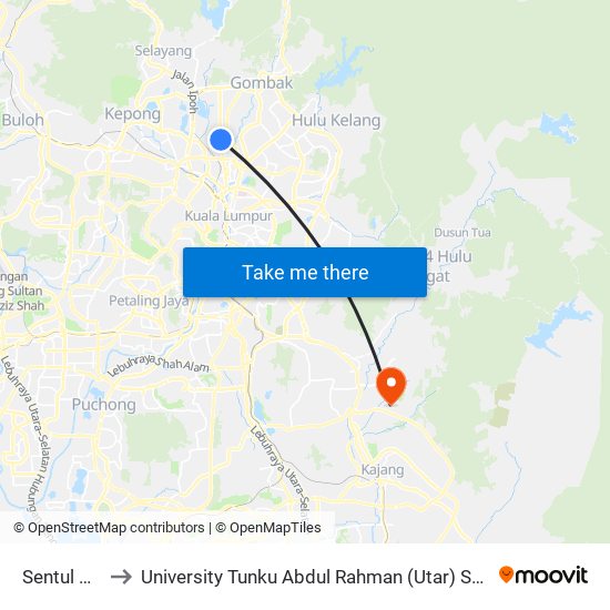 Sentul Village to University Tunku Abdul Rahman (Utar) Sungai Long Campus map