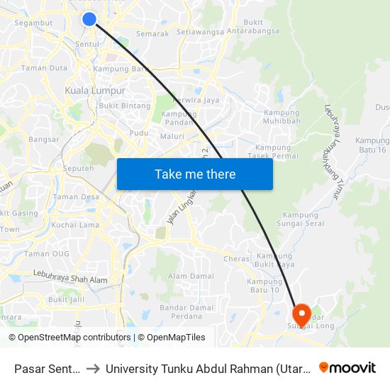 Pasar Sentul (Opp) to University Tunku Abdul Rahman (Utar) Sungai Long Campus map