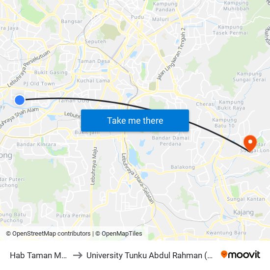 Hab Taman Medan (Pj137) to University Tunku Abdul Rahman (Utar) Sungai Long Campus map