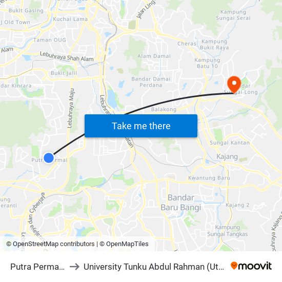 Putra Permai 9 (Sj217) to University Tunku Abdul Rahman (Utar) Sungai Long Campus map