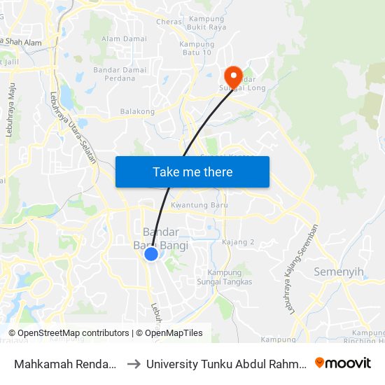 Mahkamah Rendah Syariah Hulu Langat to University Tunku Abdul Rahman (Utar) Sungai Long Campus map