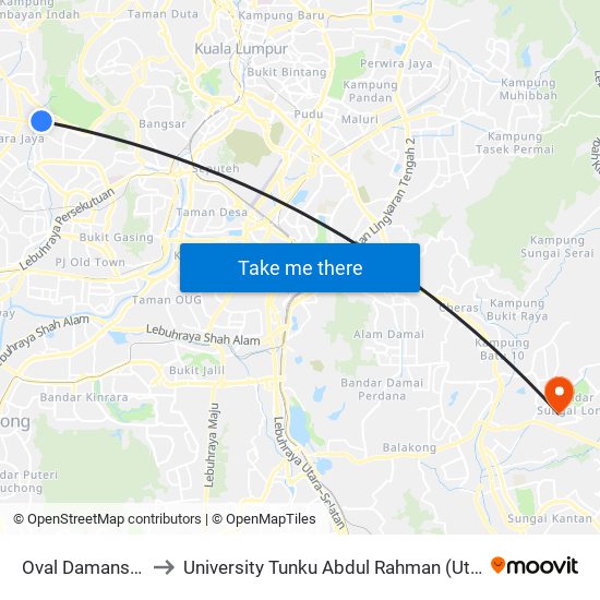 Oval Damansara (Pj621) to University Tunku Abdul Rahman (Utar) Sungai Long Campus map