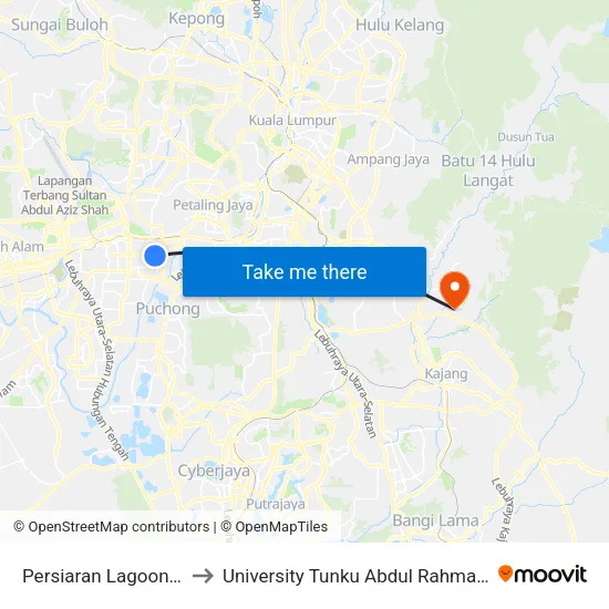 Persiaran Lagoon / Sunway Pyramid to University Tunku Abdul Rahman (Utar) Sungai Long Campus map