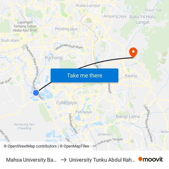 Mahsa University Bandar Saujana Putra (Lg24) to University Tunku Abdul Rahman (Utar) Sungai Long Campus map