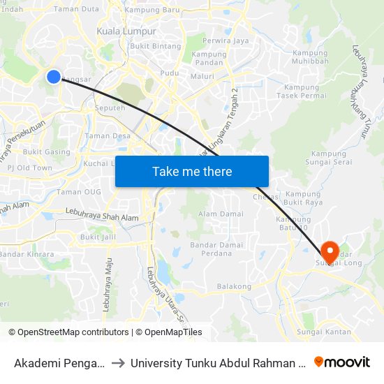 Akademi Pengajian Islam (Api) to University Tunku Abdul Rahman (Utar) Sungai Long Campus map