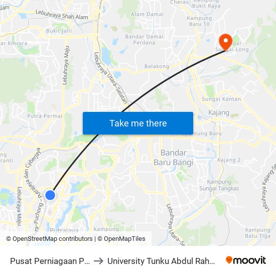 Pusat Perniagaan Presint 9 (Opp) (Ppj96) to University Tunku Abdul Rahman (Utar) Sungai Long Campus map