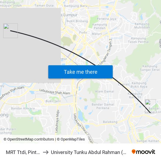 MRT Ttdi, Pintu A (Kl2341) to University Tunku Abdul Rahman (Utar) Sungai Long Campus map