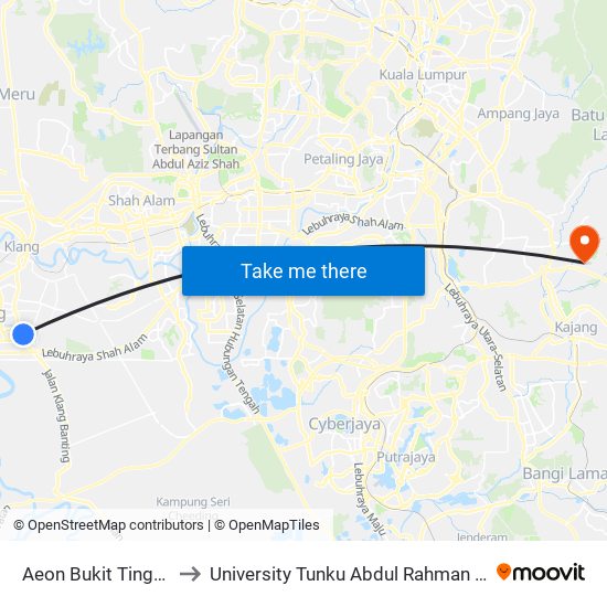Aeon Bukit Tinggi, Klang (Bd88) to University Tunku Abdul Rahman (Utar) Sungai Long Campus map