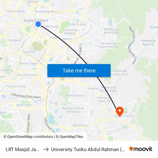 LRT Masjid Jamek (Kl1937) to University Tunku Abdul Rahman (Utar) Sungai Long Campus map
