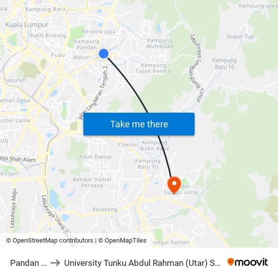 Pandan Indah to University Tunku Abdul Rahman (Utar) Sungai Long Campus map