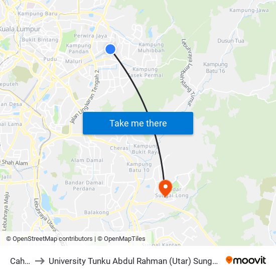 Cahaya to University Tunku Abdul Rahman (Utar) Sungai Long Campus map