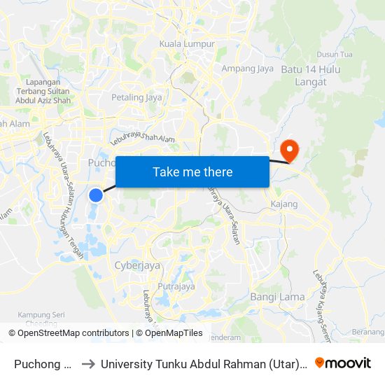 Puchong Perdana to University Tunku Abdul Rahman (Utar) Sungai Long Campus map