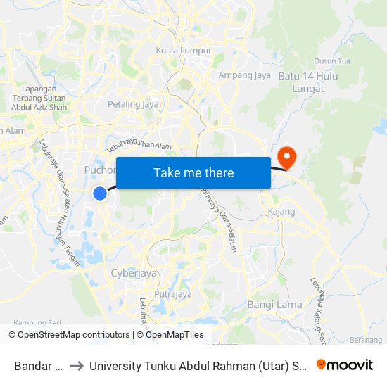 Bandar Puteri to University Tunku Abdul Rahman (Utar) Sungai Long Campus map