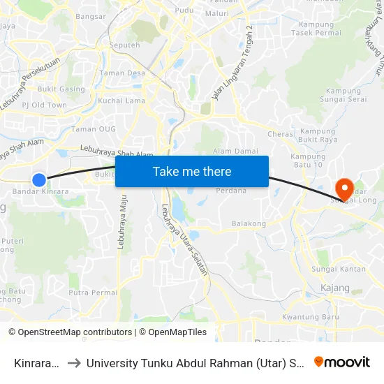 Kinrara B.K.5 to University Tunku Abdul Rahman (Utar) Sungai Long Campus map