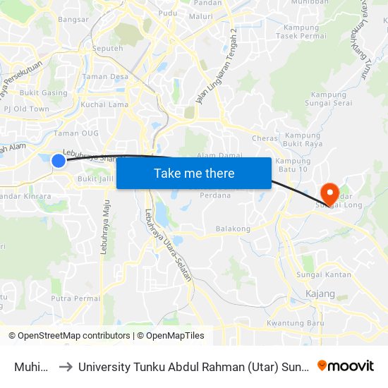 Muhibbah to University Tunku Abdul Rahman (Utar) Sungai Long Campus map