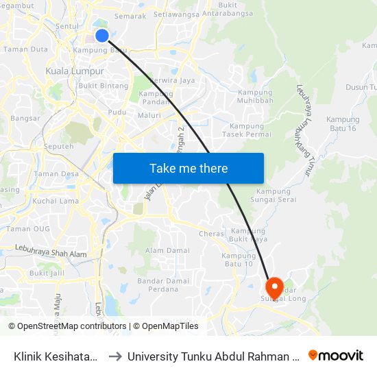 Klinik Kesihatan Kuala Lumpur to University Tunku Abdul Rahman (Utar) Sungai Long Campus map