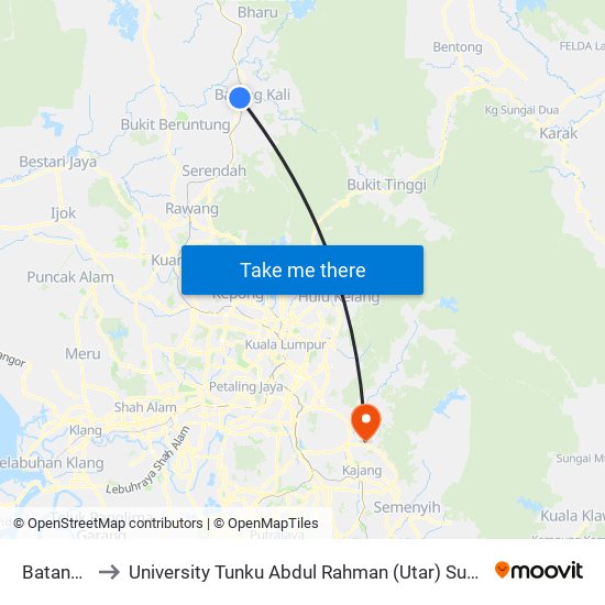 Batang Kali to University Tunku Abdul Rahman (Utar) Sungai Long Campus map
