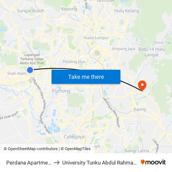 Perdana Apartment Blok A (Sa237) to University Tunku Abdul Rahman (Utar) Sungai Long Campus map