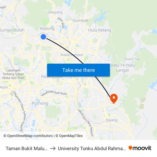 Taman Bukit Maluri (Selatan) (Pj636) to University Tunku Abdul Rahman (Utar) Sungai Long Campus map