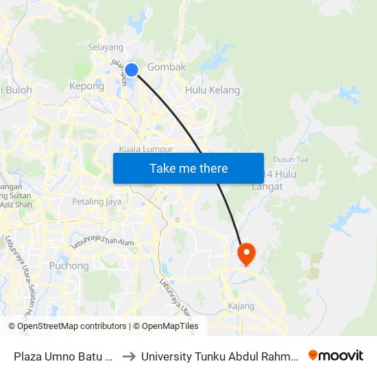 Plaza Umno Batu Caves (Opp) (Sl494) to University Tunku Abdul Rahman (Utar) Sungai Long Campus map
