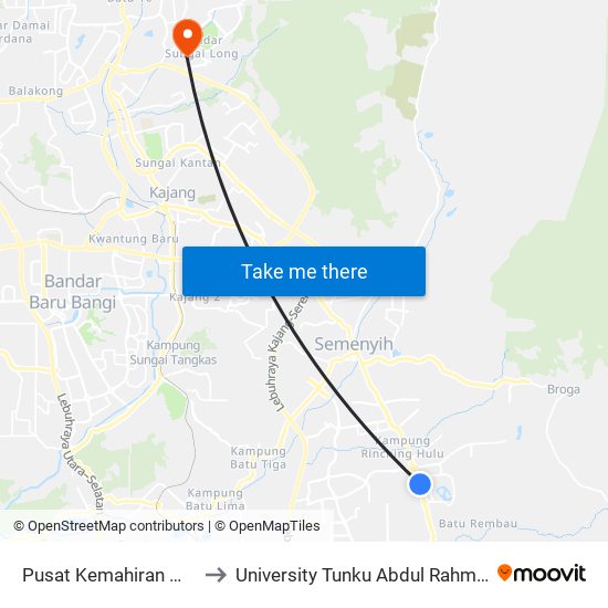 Pusat Kemahiran Mara Beranang (Kj586) to University Tunku Abdul Rahman (Utar) Sungai Long Campus map