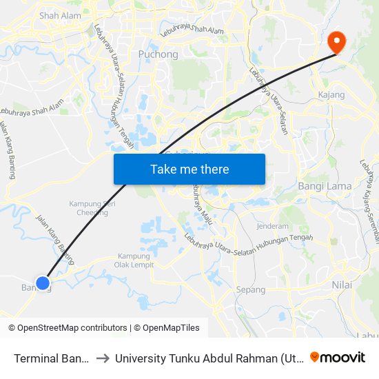 Terminal Banting (Lg29) to University Tunku Abdul Rahman (Utar) Sungai Long Campus map