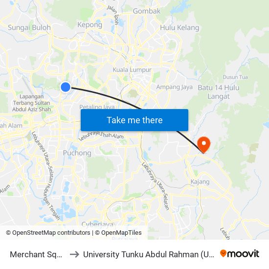 Merchant Square (Pj522) to University Tunku Abdul Rahman (Utar) Sungai Long Campus map