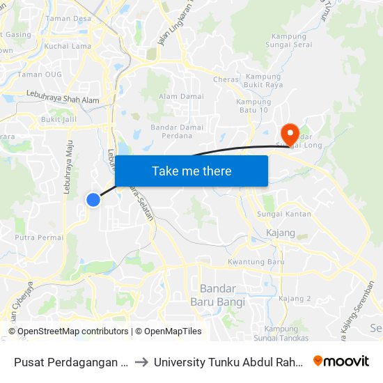 Pusat Perdagangan Seri Kembangan (Sj814) to University Tunku Abdul Rahman (Utar) Sungai Long Campus map