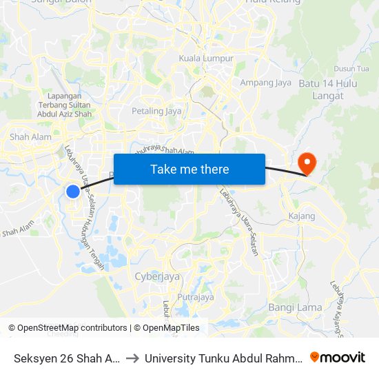 Seksyen 26 Shah Alam (Selatan) (Sa92) to University Tunku Abdul Rahman (Utar) Sungai Long Campus map