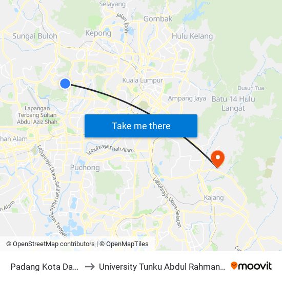 Padang Kota Damansara (Pj664) to University Tunku Abdul Rahman (Utar) Sungai Long Campus map