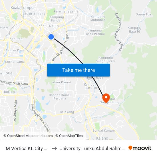 M Vertica KL City Residences (Kl1702) to University Tunku Abdul Rahman (Utar) Sungai Long Campus map