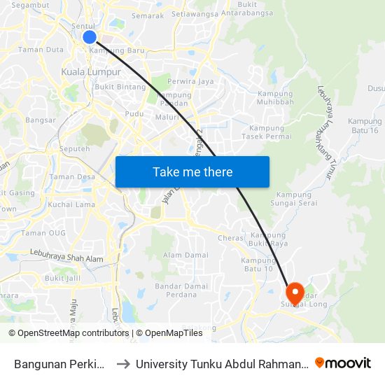 Bangunan Perkim (Opp) (Kl2249) to University Tunku Abdul Rahman (Utar) Sungai Long Campus map