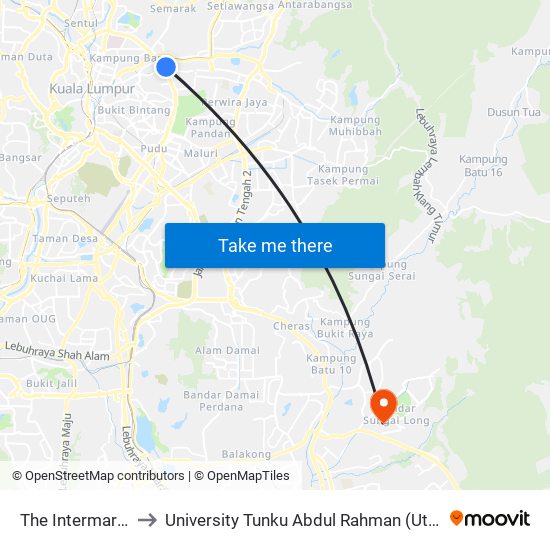 The Intermark (Kl1949) to University Tunku Abdul Rahman (Utar) Sungai Long Campus map