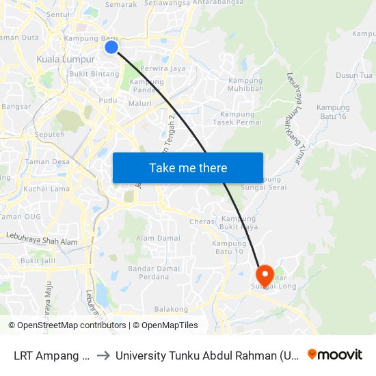 LRT Ampang Park (Kl91) to University Tunku Abdul Rahman (Utar) Sungai Long Campus map