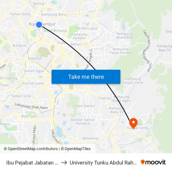 Ibu Pejabat Jabatan Kerja Raya (Jkr) (Kl1052) to University Tunku Abdul Rahman (Utar) Sungai Long Campus map