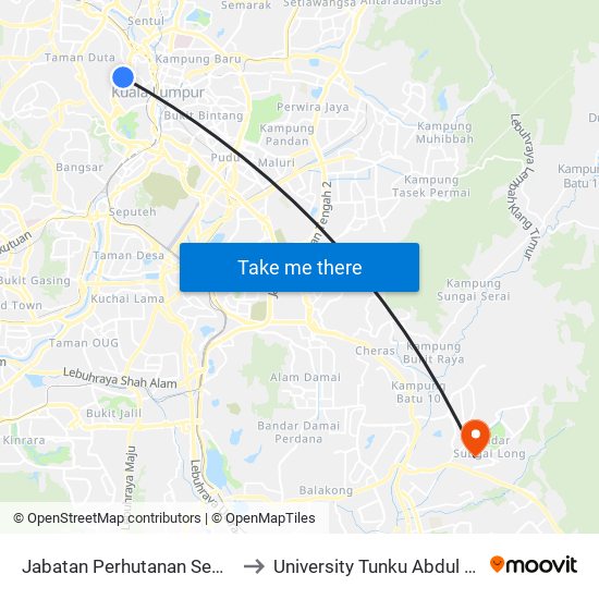 Jabatan Perhutanan Semenanjung Malaysia (Jpsm) (Kl2256) to University Tunku Abdul Rahman (Utar) Sungai Long Campus map