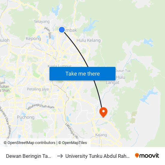 Dewan Beringin Taman Sri Gombak (Sl176) to University Tunku Abdul Rahman (Utar) Sungai Long Campus map