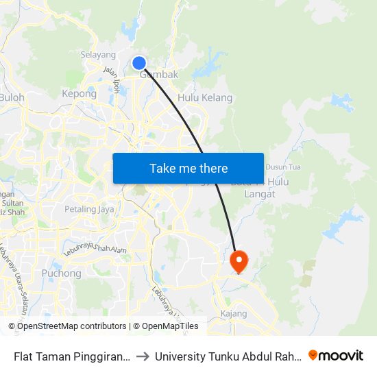 Flat Taman Pinggiran Batu Caves (Opp) (Sl177) to University Tunku Abdul Rahman (Utar) Sungai Long Campus map