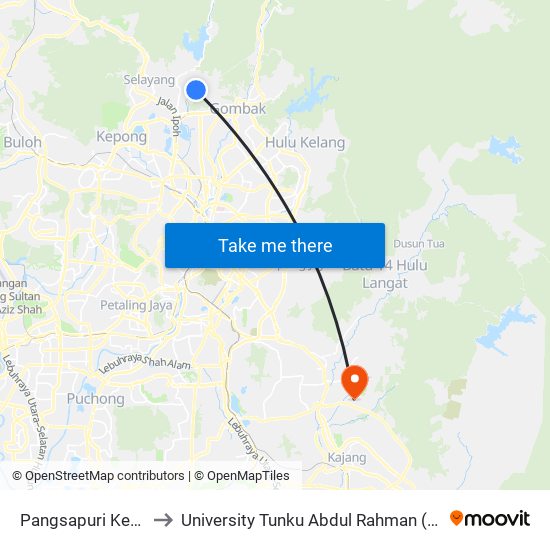 Pangsapuri Kenanga (Sl182) to University Tunku Abdul Rahman (Utar) Sungai Long Campus map