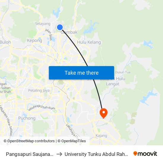 Pangsapuri Saujana Gombak (Opp) (Sl309) to University Tunku Abdul Rahman (Utar) Sungai Long Campus map