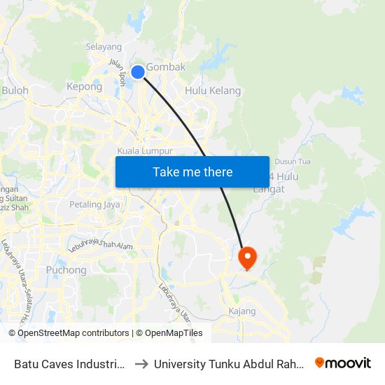 Batu Caves Industrial Park 5 (Timur) (Sl254) to University Tunku Abdul Rahman (Utar) Sungai Long Campus map