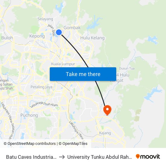 Batu Caves Industrial Park 8 (Selatan) (Sl257) to University Tunku Abdul Rahman (Utar) Sungai Long Campus map