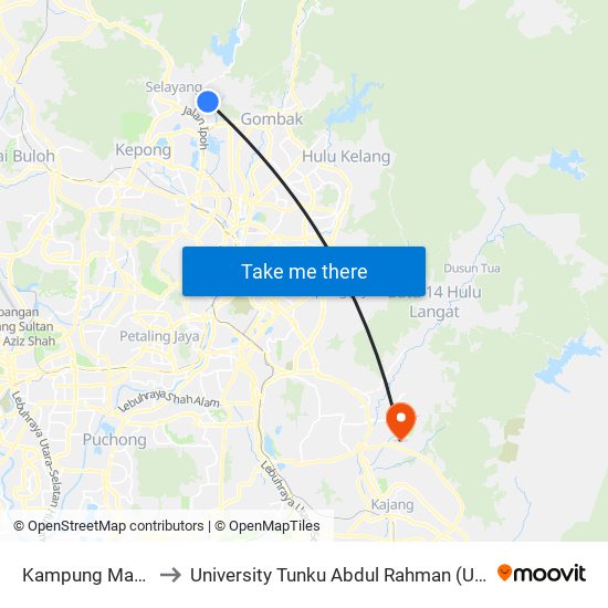 Kampung Mahkota (Sl67) to University Tunku Abdul Rahman (Utar) Sungai Long Campus map