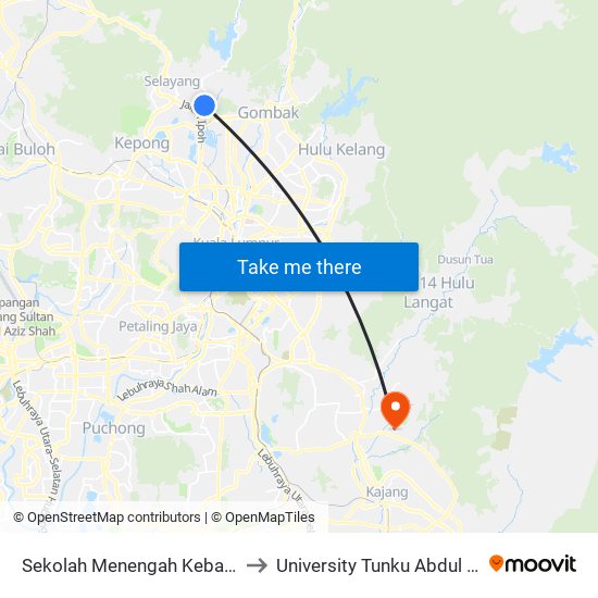 Sekolah Menengah Kebangsaan Taman Selayang (Opp) (Sl482) to University Tunku Abdul Rahman (Utar) Sungai Long Campus map