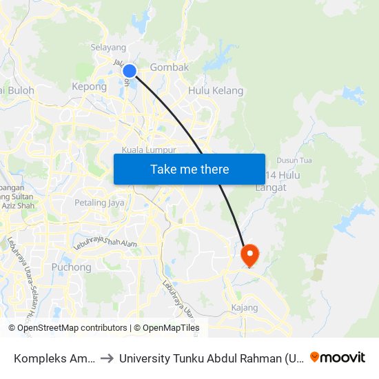 Kompleks Amaniah (Sl88) to University Tunku Abdul Rahman (Utar) Sungai Long Campus map