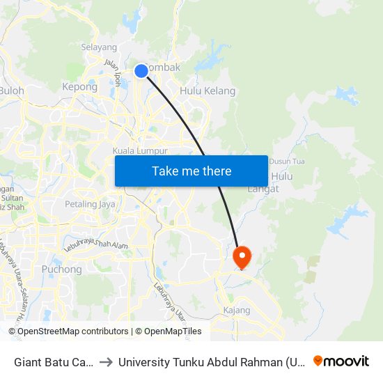 Giant Batu Caves (Sl265) to University Tunku Abdul Rahman (Utar) Sungai Long Campus map