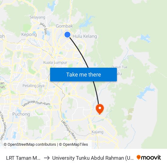 LRT Taman Melati (Kl195) to University Tunku Abdul Rahman (Utar) Sungai Long Campus map